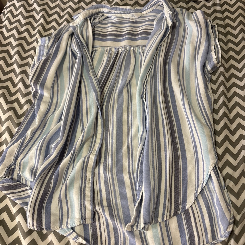 Time and Tru Blue and White Striped Button Down Shirt